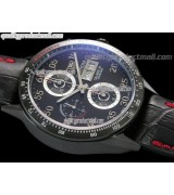 Tag Heuer Carrera Calibre 16 Limited Edition Chronograph-Black Dial White ring subdials-Black Leather strap(Red Stitch) 