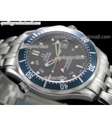 Omega Sea-Master GMT Automatic-Black Dial with Stick/Dot Markers-Brushed Stainless Steel Strap