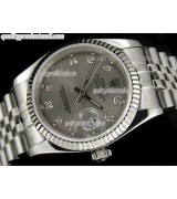 Rolex Datejust 36mm Swiss Automatic Watch-Grey Dial Diamond Hour Markers-Stainless Steel Jubilee Bracelet