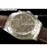 Rolex Daytona Swiss Chronograh-Grey Dial Red Ring Subdials-Genuine Brown Leather Strap 