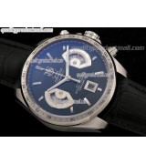 Tag Heuer Grand Carrera Calibre 17 Automatic Chronograph-Blue Dial Silver Subdials-Black Leather strap