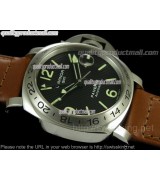 Panerai PAM 029 GMT Automatic-Black Dial Stick Hour Markers-Brown Leather Strap