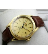 Omega De Ville Automatic 18k Gold-Gold  Dial-Gormment Markers-Brown Genuine Leather Strap