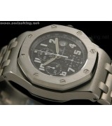 Audemars Piguet Royal Oak Chronograph-Black Checkered Dial Numeral Hour Markers-Stainless Steel Bracelet