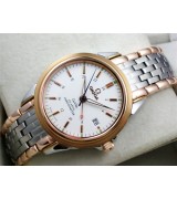 Omega De Ville Automatic 18k Rose Gold-White Dial-Gormment Markers 4 Needles-Stainless Steal Strap