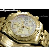 Breitling Chronomat Evolution V3 Chronograph 18K Gold-White Dial Gold Subdials Gold Index Hour Markers-Stainless Steel Bracelet