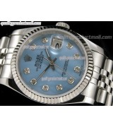 Rolex Datejust 36mm Swiss Automatic Watch-Blue MOP Dial Diamond Hours-Stainless Steel Jubilee Bracelet