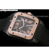 Cartier Santos 100th Anniversary Automatic Watch 18k Rose Gold-Black Dial-Black Nylon Strap 