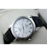 Omega De Ville Automatic-White Dial-Gormment Markers-Black Genuine Leather Strap