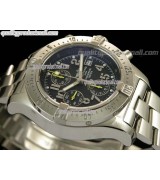 Breitling Skyland Avenger Chronograph-Black Dial Black Subdials Yellow needles-Stainless Steel Bracelet 