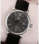 IWC Portofino Automatic Watch Swiss 2892 - Grey Dial With Stick Marker - Black Leather Strap