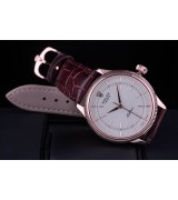 Rolex Cellini Swiss Automatic Watch Rose Gold-Ray White Dial Stick Hour Markers-Brown Leather Strap