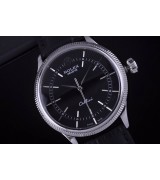 Rolex Cellini Swiss Automatic Watch White Gold-Ray Black Dial Stick Hour Markers-Black Leather strap