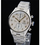 Tag Heuer Carrera Chronograph-White Dial Numeral Hour Markers-Stainless Steel Bracelet 