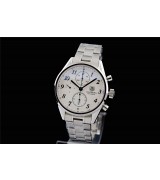 Tag Heuer Carrera Chronograph-White Dial Black Numeral Hour Markers-Stainless Steel Bracelet 001