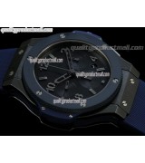 Hublot Big Bang Red Magic Limited Edition Chronograph-Black Dial Numeral Hour Markers-Blue Rubber Strap