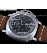 Panerai Luminor Daylight PAM213 Chronograph-Black Dial Black Subdials-Brown Leather Strap