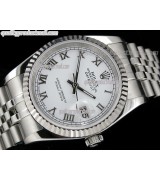Rolex Datejust 36mm Swiss Automatic Watch-White Dial Roman Numeral Hour Markers-Stainless Steel Jubilee Bracelet 