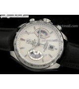 Tag Heuer Grand Carrera Calibre 17 Automatic Chronograph-White Dial Silver Ring Subdials-Black Leather strap