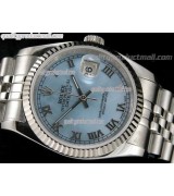 Rolex Datejust 36mm Swiss Automatic Watch-MOP Blue Dial Roman Numeral Hour Markers-Stainless Steel Jubilee Bracelet 