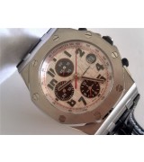 Audemars Piguet Royal Oak 2009 Silver Theme Edition-White Checkered Dial Numeral Hour Markers-Black Leather Strap