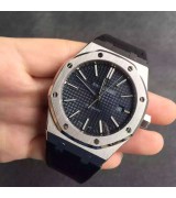 Audemars Piguet Royal Oak Automatic Watch-Dark Blue Dial-Black leather Strap