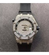 Audemars Piguet Royal Oak Automatic Watch-Full Diamonds Dial-Rubber Strap