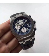 Audemars Piguet Royal Oak Offshore Swiss Automatic Chronograph-Blue Dial White Ring-Black Leather Strap