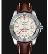 Breitling Avenger II GMT Swiss Automatic Watch White Dial Brown Leather Strap