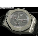 Audemars Piguet Royal Oak 2009 Grey Theme Edition-Grey Checkered Dial Numeral Hour Markers-Black Leather Strap