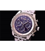 Breitling Bentley 6.75 Big Date Chronograph-Blue Dial Blue Subdials-Stainless Steel Bracelet