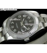 Rolex Datejust II 41mm Swiss Automatic Watch-Black Dial Numeral Hour Markers-Stainless Steel Oyster Bracelet