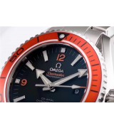 Omega Sea-Master Automatic Ultimate-Black Dial Orange Bezel-Brushed Stainless Steel Strap