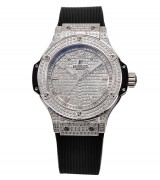 Hublot Big Bang 38mm Automatic Watch Diamonds Dial Black Strap