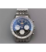 Breitling Navitimer Swiss 7750 Chronograph-Black Dial with Stick Markers-Stainless Steel Bracelet