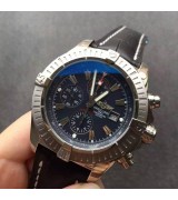 Breitling Super Avenger Swiss Automatic Chronograph-Blue Dial Black-Black Leather Strap