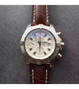 Breitling Avenger Swiss Automatic Chronograph-White Dial Black-Brown Leather Strap