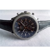 Breitling Bentley 30 S Swiss Automatic Watch- Black Dial Black Leather Strap