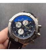 Breitling Super Avenger Swiss Automatic Chronograph-Blue Dial Numerals Markers-Black Leather Strap
