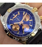 Breitling Chronomat B01 Automatic Chronograph-Blue Dial Gold Ring-Black Rubber Strap