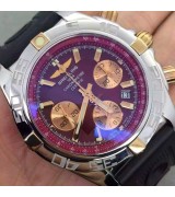 Breitling Chronomat B01 Automatic Chronograph-Red Dial Gold Ring-Black Rubber Strap