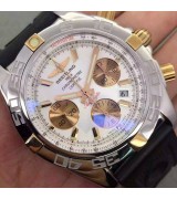 Breitling Chronomat B01 Automatic Chronograph-White Dial Gold Ring-Black Rubber Strap