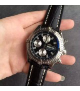 Breitling Super Avenger Swiss Automatic Chronograph-Black Dial Index Markers-Black Leather Strap