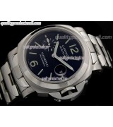 Panerai Luminor Marina PAM 220 V2 Chronograph-Blue Dial Numeral/Index Hour Markers-Stainless Steel Bracelet 