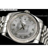 Rolex Datejust 36mm Swiss Automatic Watch-Grey Sunburst Dial Roman Numeral Hours-Stainless Steel Jubilee Bracelet 