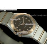 Omega Constellation Ladies Perlmutt Diamond Swiss Quartz-18k Rose Gold Brown Dial-Stainless Steel TT Linked Strap