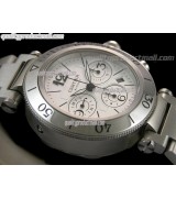 Cartier Pasha Sea Timer Chronograph-White Dial-Brushed Stainless Steel bracelet