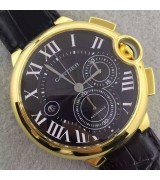 Cartier Ballon Bleu Swiss Chronograph Yellow Gold-Black Dial Black Leather strap
