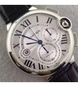 Cartier Ballon Bleu Swiss Chronograph-White Dial Black Leather strap