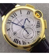 Cartier Ballon Bleu Swiss Chronograph Yellow Gold-White Dial Black Leather strap